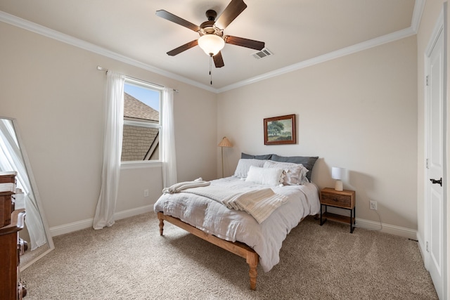 8240 Odell St, North Richland Hills, TX 76182 - bedroom with ornamental molding, light colored carpet, and ceiling fan
