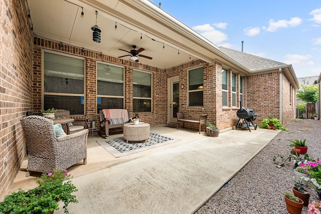 8240 Odell St, North Richland Hills, TX 76182 - view of patio with ceiling fan, area for grilling, and outdoor lounge area