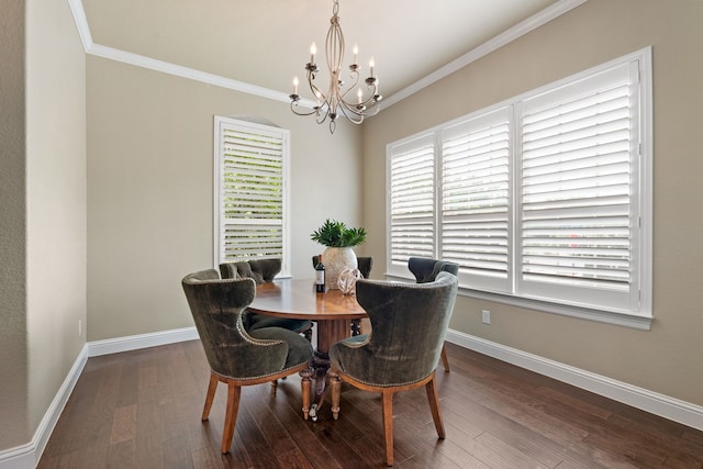 8240 Odell St, North Richland Hills, TX 76182 - dining area featuring a chandelier, crown molding, and dark wood-type flooring