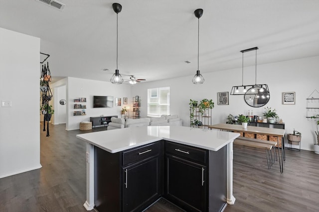 9009 Benevolent Ct, Providence Village, TX 76227 - kitchen featuring dark cabinets, light countertops, and dark wood-style floors