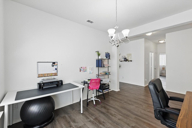 9009 Benevolent Ct, Providence Village, TX 76227 - home office with a chandelier and wood finished floors