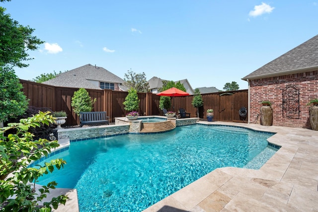 4896 Corinthian Bay Dr, Frisco, TX 75034 - view of pool featuring a pool with connected hot tub, a fenced backyard, and a patio