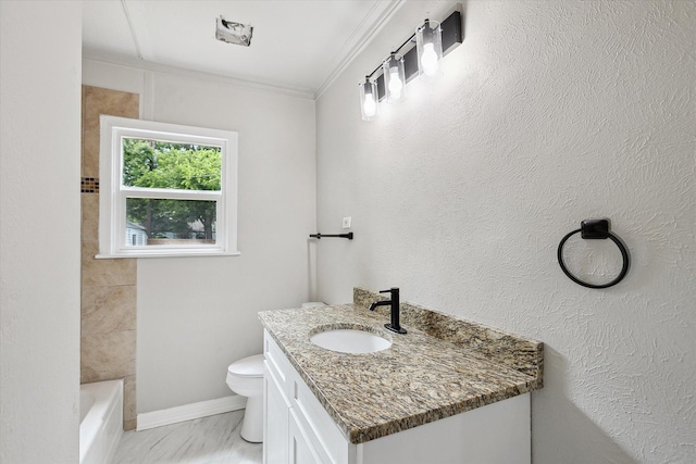 3620 Stadium Dr, Fort Worth, TX 76109 - full bathroom with vanity, crown molding, and marble finish flooring