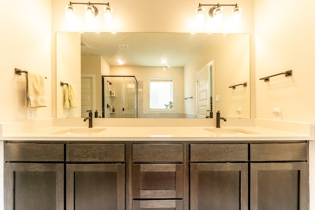 8849 Redding St, North Richland Hills, TX 76180 - bathroom featuring a stall shower and double vanity