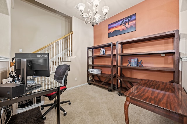 3301 Marymount Dr, Denton, TX 76210 - carpeted home office featuring a chandelier and baseboards