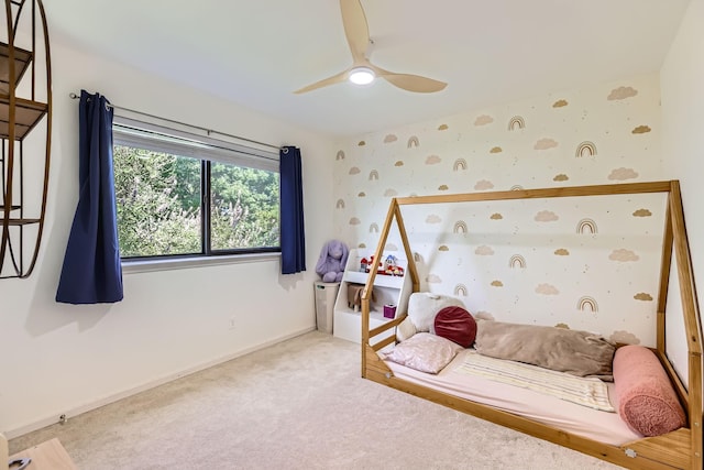 2202 Southern Ct, Carrollton, TX 75006 - carpeted bedroom featuring wallpapered walls and a ceiling fan