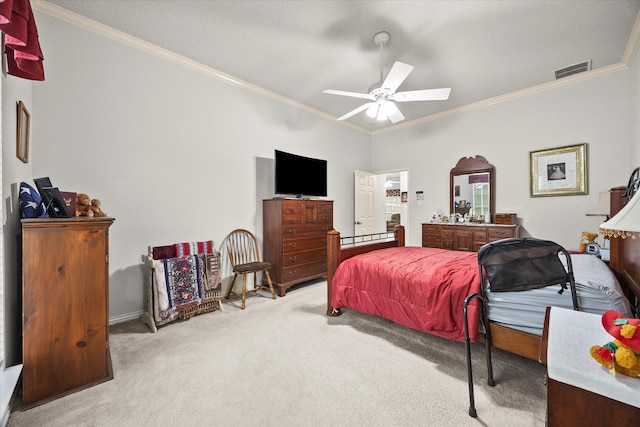 2918 Beau Dr, Mesquite, TX 75181 - carpeted bedroom with ornamental molding and ceiling fan