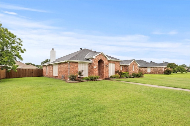 2918 Beau Dr, Mesquite, TX 75181 - ranch-style home featuring brick siding, a chimney, and roof with shingles