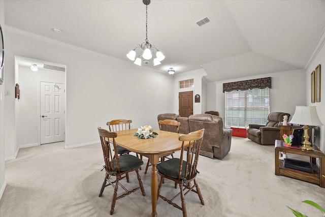 2918 Beau Dr, Mesquite, TX 75181 - dining area with light carpet, ornamental molding, and a chandelier