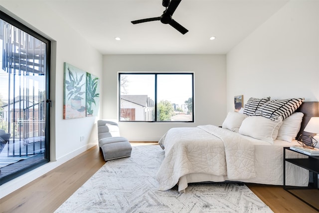 3825 Munger Ave, Dallas, TX 75206 - bedroom with access to exterior, wood finished floors, recessed lighting, and a ceiling fan