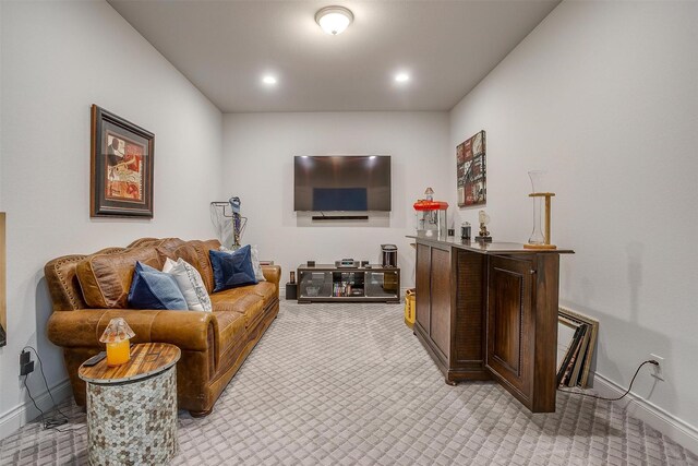 5729 Violet Crown Pl, Fort Worth, TX 76126 - living area featuring light colored carpet, a dry bar, and recessed lighting