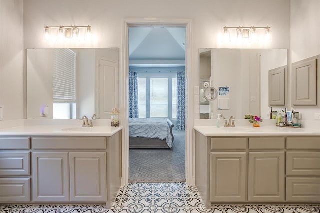 5729 Violet Crown Pl, Fort Worth, TX 76126 - ensuite bathroom featuring two vanities and tile patterned flooring