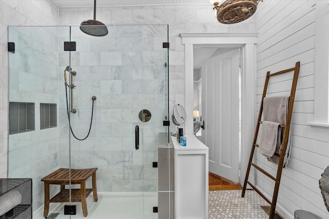 1600 S Adams St, Fort Worth, TX 76104 - bathroom featuring a stall shower and tile patterned floors