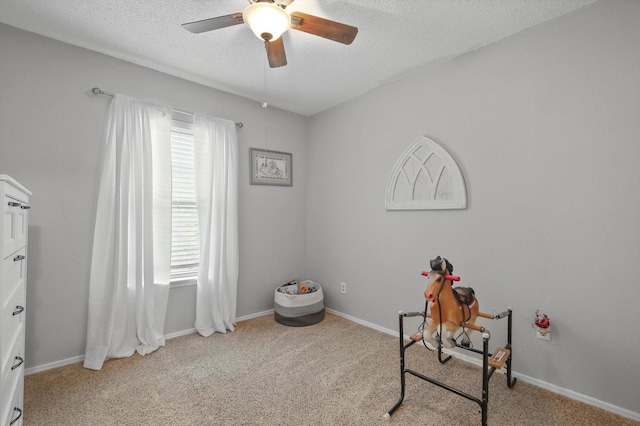 4109 Malone Ave, The Colony, TX 75056 - office area featuring a ceiling fan, a textured ceiling, and light carpet