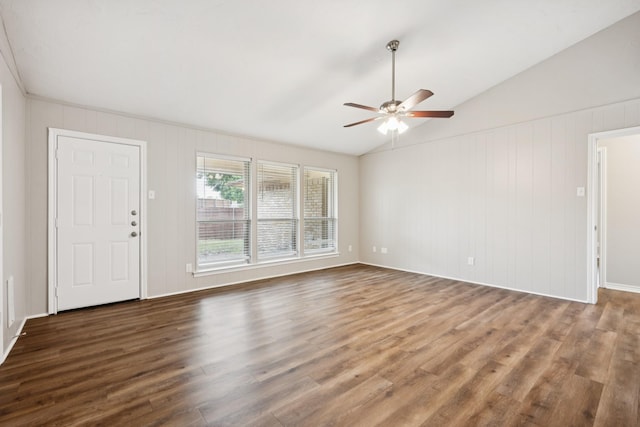 2413 Golden Willow Ln, Richardson, TX 75082 - unfurnished living room with wood finished floors, a ceiling fan, and lofted ceiling