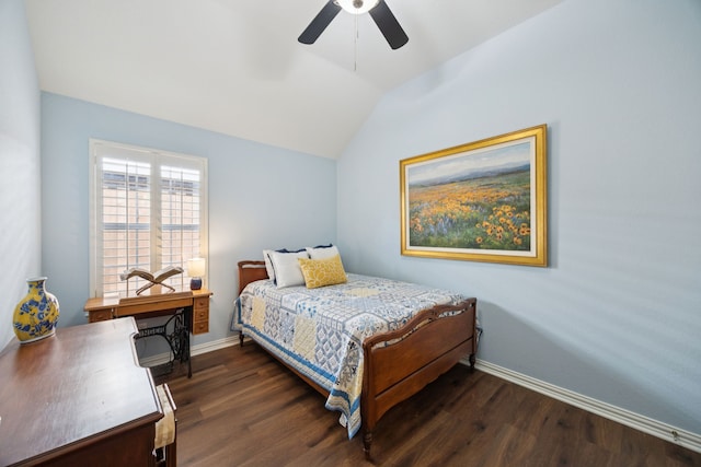418 Long Cove Ct, Allen, TX 75002 - bedroom with lofted ceiling, dark wood-style flooring, and ceiling fan