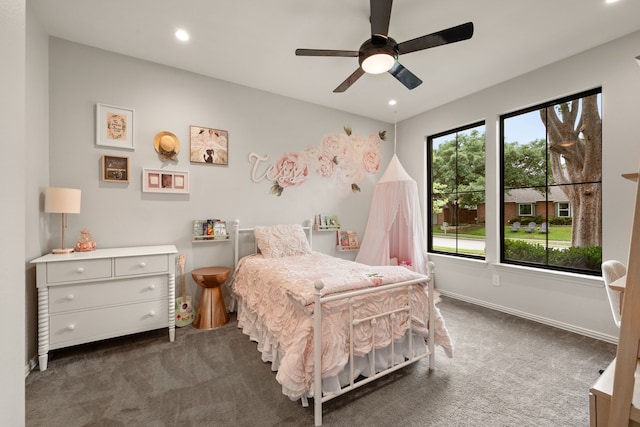 801 Cliffmoor Dr, Keller, TX 76248 - bedroom with dark colored carpet, recessed lighting, and ceiling fan