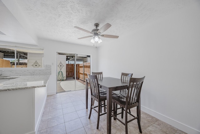 22 W Townhouse Ln Unit 34, Grand Prairie, TX 75052 - dining area with healthy amount of natural light, a textured ceiling, ceiling fan, and light tile patterned flooring