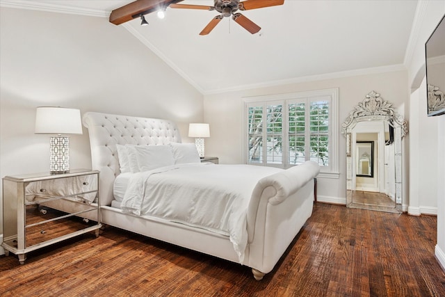 17227 Lechlade Ln, Dallas, TX 75252 - bedroom with dark wood-type flooring, crown molding, and ceiling fan