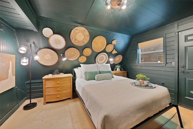 120 Lakeway Ln, Gun Barrel City, TX 75156 - carpeted bedroom with vaulted ceiling and wood walls