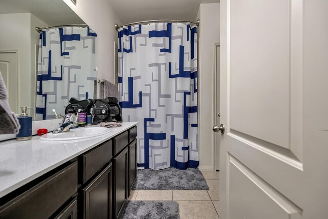 5921 Obsidian Creek Dr, Fort Worth, TX 76179 - full bathroom with vanity, tile patterned floors, and a shower with curtain
