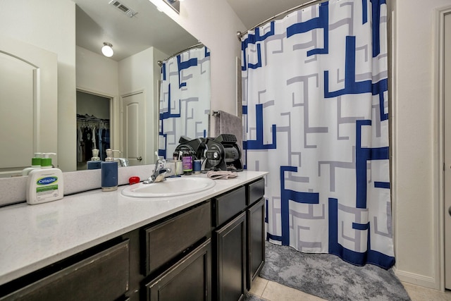 5921 Obsidian Creek Dr, Fort Worth, TX 76179 - bathroom with vanity, tile patterned floors, and a shower with shower curtain