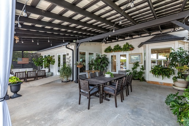 9867 Dripping Springs Rd, Denison, TX 75021 - view of patio / terrace with french doors, a pergola, and outdoor dining area