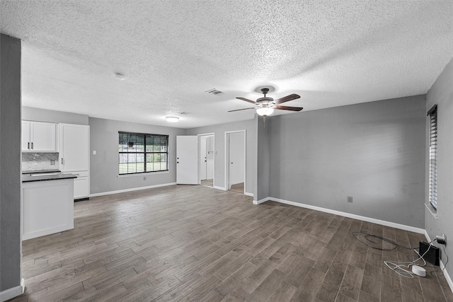 202 Lee Ln, Lorena, TX 76655 - unfurnished living room featuring wood finished floors, ceiling fan, and a textured ceiling