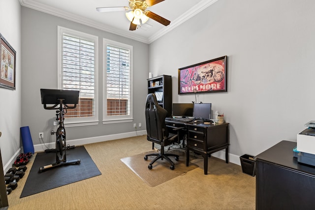 1861 Snapdragon Rd, Frisco, TX 75033 - carpeted office space featuring ornamental molding and a ceiling fan