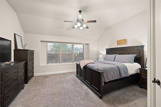 1501 Birdsong Ct, Midlothian, TX 76065 - bedroom with lofted ceiling, light colored carpet, and a ceiling fan
