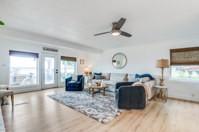 105 Causeway Ct, Gun Barrel City, TX 75156 - living room featuring plenty of natural light, wood finished floors, and a ceiling fan
