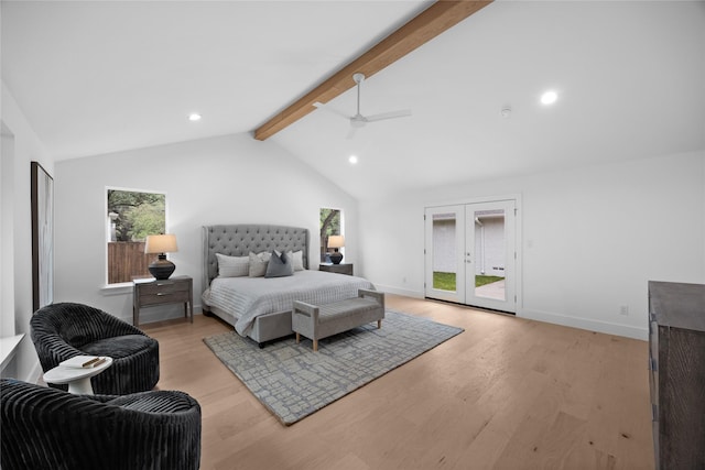 7150 Blairview Dr, Dallas, TX 75230 - bedroom with access to exterior, light wood-style floors, recessed lighting, french doors, and ceiling fan