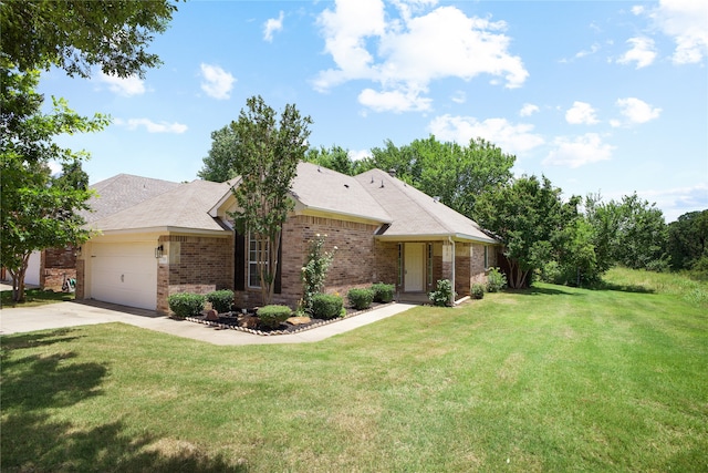 733 Atascosa Ave, Fort Worth, TX 76120 - ranch-style house with brick siding, an attached garage, driveway, and a front lawn