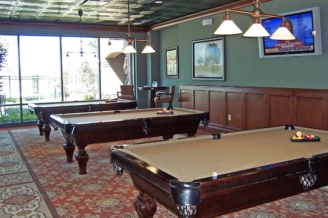 1413 Discovery Bay Dr, Frisco, TX 75036 - playroom with billiards table, an ornate ceiling, and wainscoting