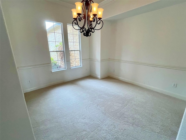1413 Discovery Bay Dr, Frisco, TX 75036 - empty room with carpet flooring, a chandelier, and ornamental molding