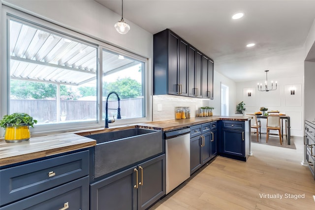2955 Las Campanas Dr, Farmers Branch, TX 75234 - kitchen with dishwasher, butcher block counters, plenty of natural light, and recessed lighting