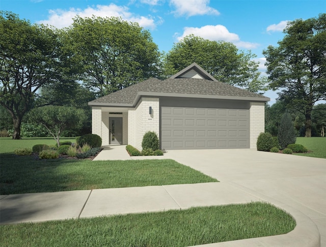 923 Hazel Dr, Lavon, TX 75166 - ranch-style home featuring brick siding, concrete driveway, a front lawn, and a shingled roof