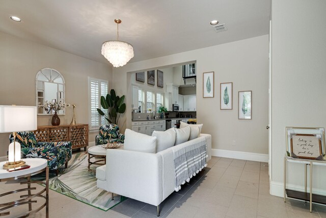 354 Loma Alta Dr, Flower Mound, TX 75022 - living area featuring a chandelier and recessed lighting