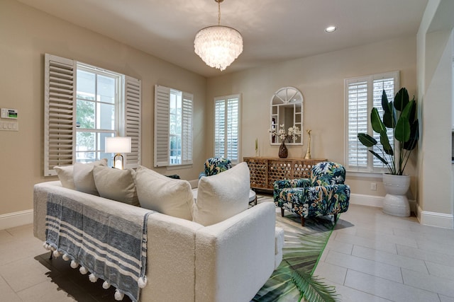 354 Loma Alta Dr, Flower Mound, TX 75022 - tiled living area with a chandelier and recessed lighting