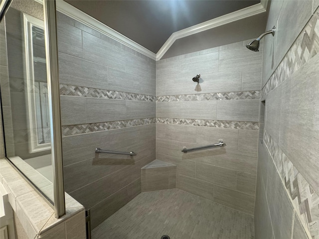 3324 Acorn Hill Trl, Weatherford, TX 76087 - bathroom featuring crown molding and a tile shower
