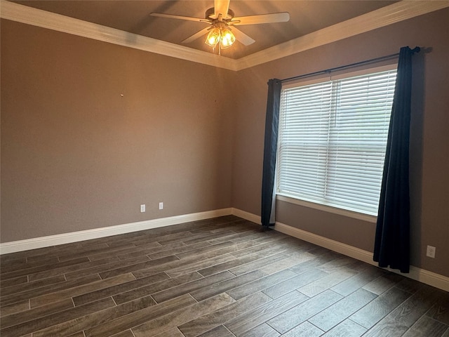 3324 Acorn Hill Trl, Weatherford, TX 76087 - unfurnished room with dark wood-style floors, ornamental molding, ceiling fan, and healthy amount of natural light