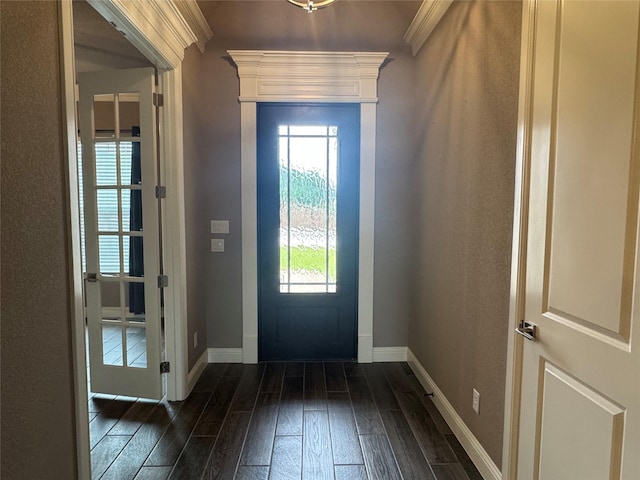 3324 Acorn Hill Trl, Weatherford, TX 76087 - entryway featuring dark wood finished floors and crown molding
