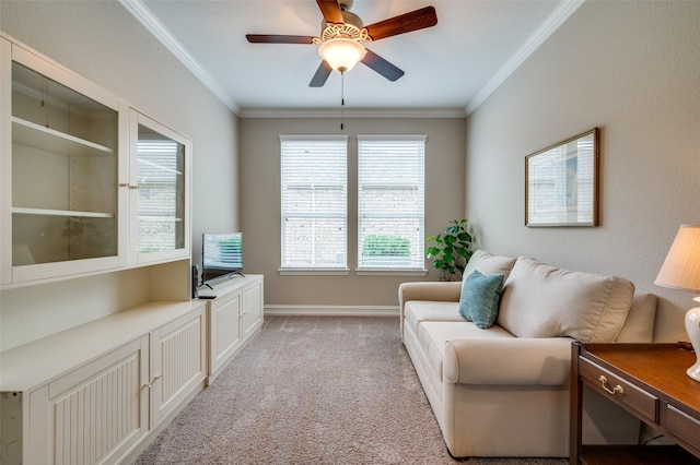 8031 Reservoir Dr, Frisco, TX 75036 - sitting room with crown molding, light colored carpet, and a ceiling fan