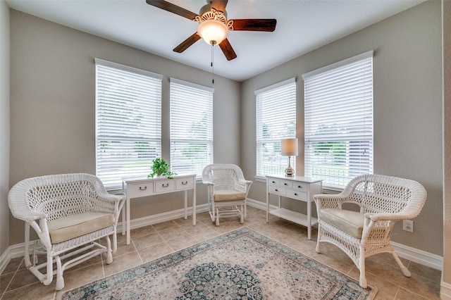 8031 Reservoir Dr, Frisco, TX 75036 - living area featuring tile patterned floors and ceiling fan