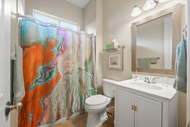 3102 Hidden Springs Dr, Corinth, TX 76210 - bathroom with vanity, tile patterned flooring, and curtained shower