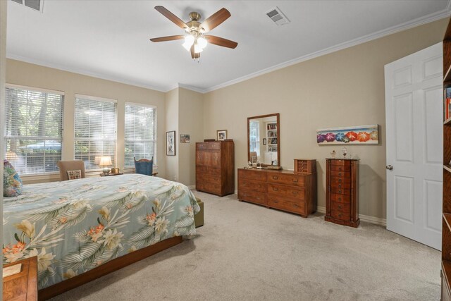 3102 Hidden Springs Dr, Corinth, TX 76210 - bedroom featuring carpet, ornamental molding, and a ceiling fan