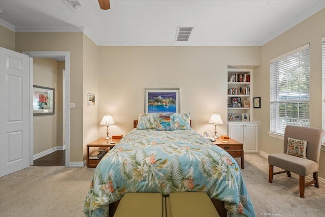 3102 Hidden Springs Dr, Corinth, TX 76210 - carpeted bedroom featuring ornamental molding and ceiling fan