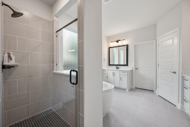 3603 High Dr, Grapevine, TX 76051 - full bathroom with vanity, a stall shower, tile patterned flooring, and a freestanding tub