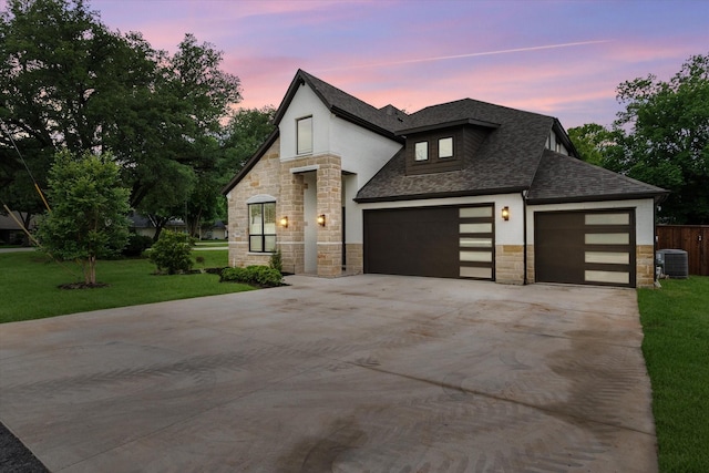 3603 High Dr, Grapevine, TX 76051 - contemporary home with stone siding, driveway, a garage, and a shingled roof