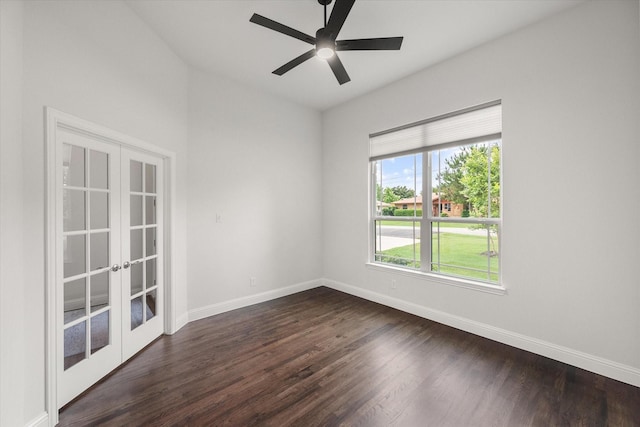 3603 High Dr, Grapevine, TX 76051 - unfurnished room featuring french doors, dark wood finished floors, and a ceiling fan